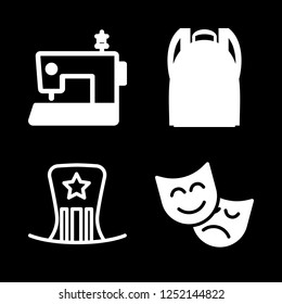 fabric icon set about sewing machine, bag, theater and hat vector set