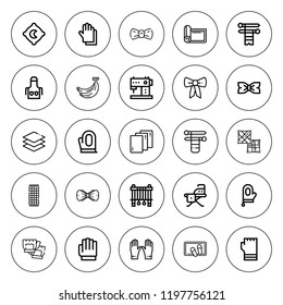 Fabric icon set. collection of 25 outline fabric icons with apron, banana, beach towel, bow tie, glove, gloves, knit, layer, layers, ironing board, mat icons. editable icons.