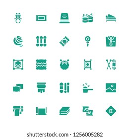fabric icon set. Collection of 25 filled fabric icons included Pillow, Rug, Layers, Paper roll, Layer, Detergent, Knit, Silkscreen, Pillows, Carpet, Knitting, Tie, Threader, Cottons