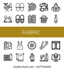 Fabric Icon Set. Collection Of Ironing Board, Pin Cushion, Slippers, Yarn, Model Craft, Sewing Machine, Knitting, Apron, Necktie, Fabric, Carpet, Beach Towel, Embroidery Icons