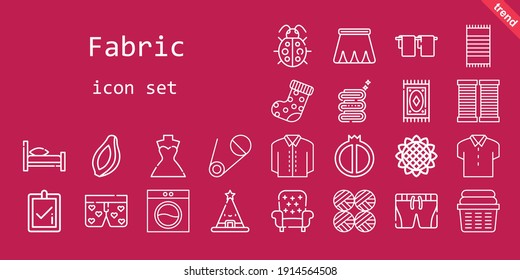 fabric icon set. line icon style. fabric related icons such as washing machine, bed, papaya, wedding dress, safety pin, correct, beach towel, wool balls, ladybug, thread, sunflower, sock