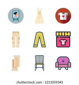 fabric icon set. vector set about trousers, canvas, scarf and armchair icons set.