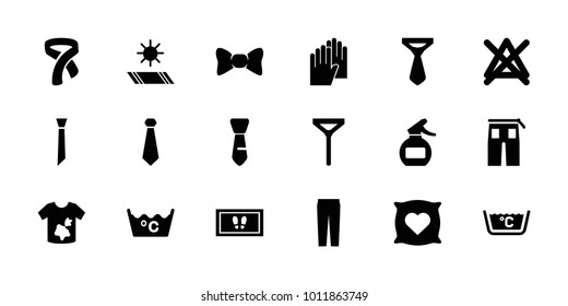 Fabric icons. set of 18 editable filled fabric icons: pillow with heart on it, foot carpet, dirty laundry, laundry, no bleaching, tie, pants, carpet in the sun, spray bottle