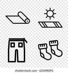 Fabric icons set. set of 4 fabric outline icons such as baby socks, pants, carpet