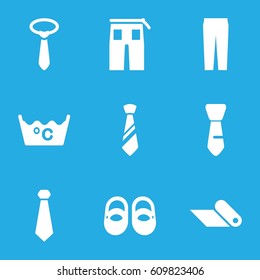 Fabric icons set. set of 9 fabric filled icons such as baby shoes, laundry, tie, pants