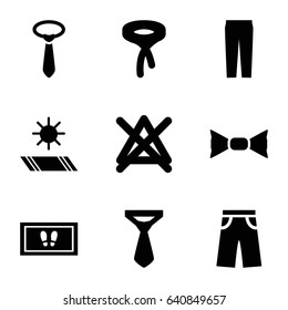 Fabric icons set. set of 9 fabric filled icons such as foot carpet, no bleaching, tie, bow tie, pants