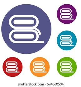 Fabric icons set in flat circle reb, blue and green color for web