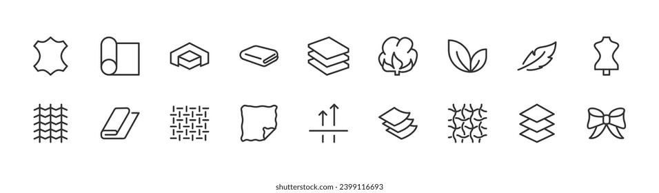 fabric icons set for web and UIUX design. Vector objects isolated on a white background