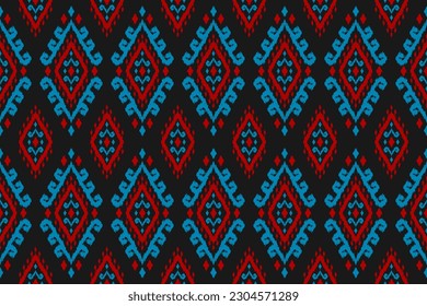 Fabric ikat pattern art. Aztec ethnic seamless pattern traditional. American, Mexican style. Design for background, wallpaper, illustration, fabric, clothing, carpet, textile, batik, embroidery.