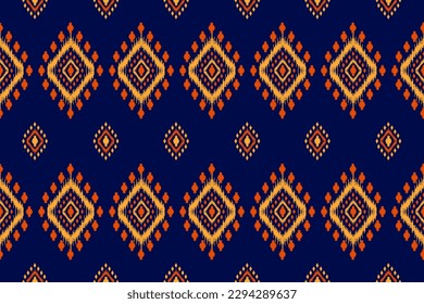 Fabric ikat pattern art. Ethnic seamless pattern traditional. American, Mexican style. Design for background, wallpaper, illustration, fabric, clothing, carpet, textile, batik, embroidery.