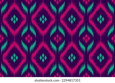 Fabric ikat pattern art. Ethnic seamless pattern traditional. American, Mexican style. Design for background, wallpaper, illustration, fabric, clothing, carpet, textile, batik, embroidery.