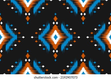 Fabric ikat Muster Kunst. Geometrisches ethnisches nahtloses Muster traditionell. Amerikanischer, mexikanischer Stil. Design für Hintergrund, Tapete, Illustration, Stoff, Kleidung, Teppich, Textilien, Batik, Stickereien.