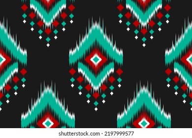 Fabric ikat pattern art. Geometric ethnic seamless pattern traditional. American, Mexican style. Design for background, wallpaper, illustration, fabric, clothing, carpet, textile, batik, embroidery.