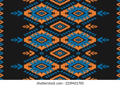 Fabric ikat pattern art. Geometric ethnic seamless pattern traditional. American, Mexican style. Design for background, wallpaper, illustration, fabric, clothing, carpet, textile, batik, embroidery.