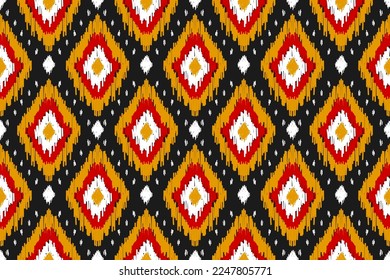 Arte de patrones de ikat de tela. Patrón geométrico étnico sin costuras tradicional. de estilo americano y mexicano. Diseño para fondo, papel pintado, ilustración, tela, ropa, alfombra, textil, batik, bordado.