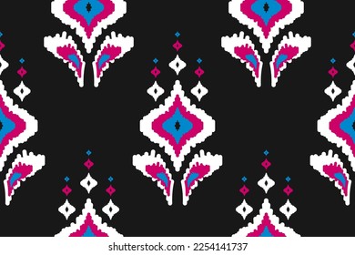 Fabric ikat pattern art. Geometric ethnic seamless pattern traditional. American, Mexican style. Design for background, wallpaper, illustration, fabric, clothing, carpet, textile, batik, embroidery.