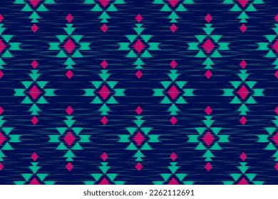 Fabric ikat pattern art. Geometric ethnic seamless pattern traditional. American, Mexican style. Design for background, wallpaper, illustration, fabric, clothing, carpet, textile, batik, embroidery.