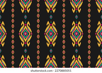 Fabric ikat pattern art. Geometric ethnic seamless pattern traditional. American, Mexican style. Design for background, wallpaper, illustration, fabric, clothing, carpet, textile, batik, embroidery.