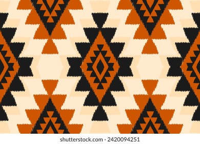Arte de patrones de ikat de tela. Patrón geométrico étnico sin costuras tradicional. de estilo americano y mexicano. Diseño para fondo, papel pintado, ilustración, tela, ropa, alfombra, textil, batik, bordado.