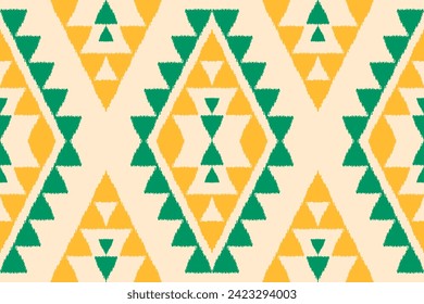 Fabric ikat Muster Kunst. Geometrisches ethnisches nahtloses Muster traditionell. Amerikanischer, mexikanischer Stil. Design für Hintergrund, Tapete, Illustration, Stoff, Kleidung, Teppich, Textilien, Batik, Stickereien.