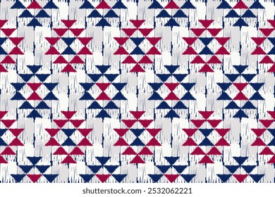 Fabric ikat pattern art. Geometric ethnic seamless pattern traditional. American, Mexican style. Design for background, fabric, clothing, carpet, textile, batik, embroidery.