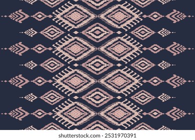 Tecido Ikat padrão perfeito em tribal. Tapete de estilo étnico nativo. Bordado popular. Design para fundo, roupas, tapete, têxtil, batik.