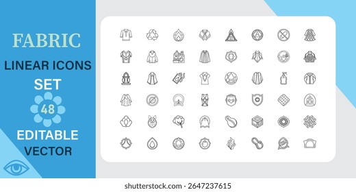 Conjunto de iconos lineales de tela con 48 gráficos de Vector editables para necesidades de diseño