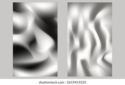 Tecido líquido suave preto e prata cetim ondas de luxo fundo, suave gradiente arte moderna apresentação ou móvel wallpaper design      