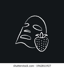 Fabric mask with strawberries chalk icon. Natural cosmetics and Make up. Thin line customizable illustration. Contour symbol. Vector isolated outline drawing.