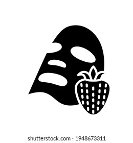 fabric mask with strawberries glyph icon. Natural cosmetics and Make up. Thin line customizable illustration. Contour symbol. Vector isolated outline drawing.