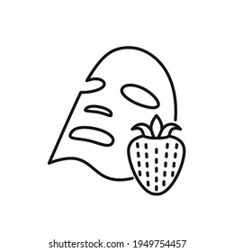 fabric mask with strawberries linear icon. Natural cosmetics and Make up. Thin line customizable illustration. Contour symbol. Vector isolated outline drawing. Editable stroke