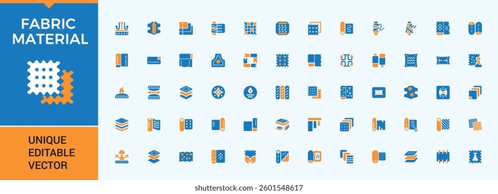 Fabric Material colorful icon collection. Included synthetic fabrics, fiber, cotton, material and more. Modern icons collection. Textile fabric filled icon. Pixel perfect. Vector collections.