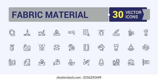 Fabric Material icon set. Containing goat, colorful, uv protection, breathable, lightweight, outline, leather. Simple icon designs. Vector icons editable stroke.