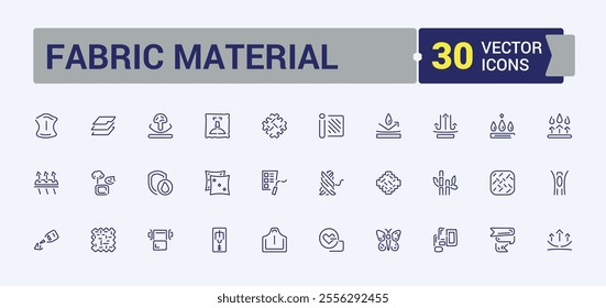 Fabric Material icon set. Containing goat, colorful, uv protection, breathable, lightweight, outline, leather. Simple icon designs. Vector icons editable stroke.