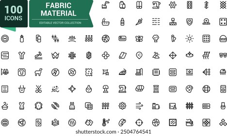 Fabric Material icon set. Related to textile, wool, fur, corduroy, cotton, and more. Minimalist thin linear web ui icon set. Simple editable vector stroke illustration.