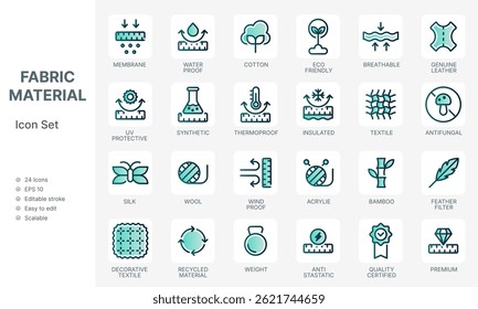 Fabric material icons with sustainable energy concept