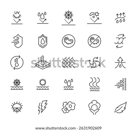Fabric material line icon set. Linen, leather, cotton, bamboo, cashmere, mohair minimal vector illustration. Simple outline sign for clothing textile feature. Pixel Perfect, Editable Stroke