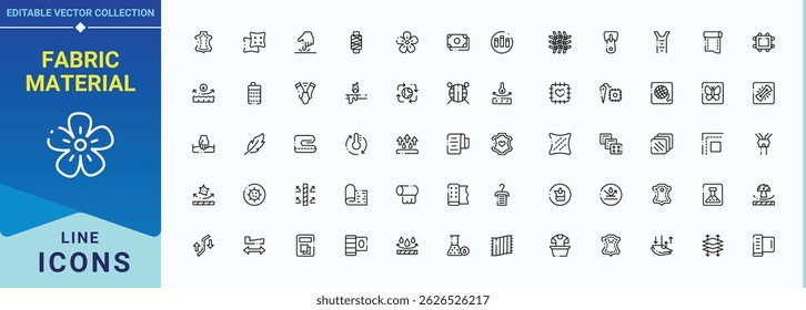 Fabric Material related icon set. Featuring fiber, fabric types, industrial, material and more. Fabric Types icon set. Vector outline icons collection. Art and illustration.