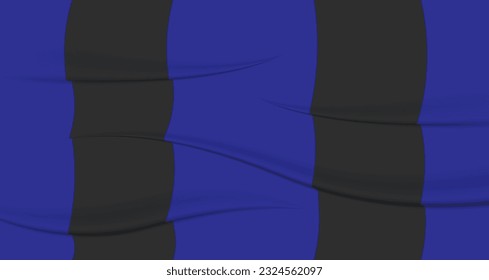 Fabric material with stripes and pleats. Crease on clothes with realistic shadow. Wrinkled clothes. Blue color