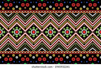 Fabric Morocco, geometric ethnic pattern seamless flower color oriental. Background, Design for fabric, curtain, carpet, clothing, wrapping, Batik, vector illustration, rhombus pattern antique.