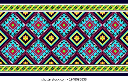 Stoff Marokko, geometrische ethnische Muster nahtlose Blume Farbe orientalisch. Hintergrund, Design für Stoff, Vorhang, Teppich, Kleidung, Umhüllung, Batik, Vektorgrafik, rhombus Muster antik.