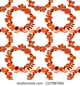 Fabric orange, white and red seamless pattern with flowers. Vector texture daisy flowers detail.