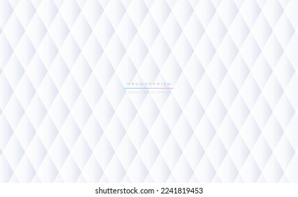 Fabric, paper, cardboard or mattress texture with rhombs. Vector abstract white geometric pattern in neumorphic style for your design. Background template