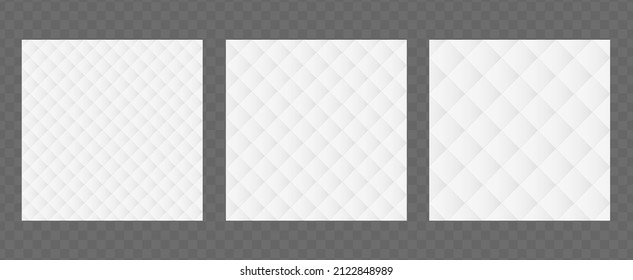 Fabric, paper or mattress texture with rhombs. Vector abstract white geometric pattern for your design. Background template set