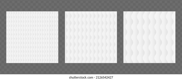 Fabric, paper or mattress waved texture. Vector abstract white geometric pattern for your design. Background template set