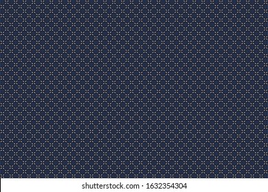 Fabric pattern abstract check repeat motif pattern. Dark blue background. Simple geo print block for male polo t shirt, patchwork textile, wrapping cloth, silk scarf, bandana, swimwear
