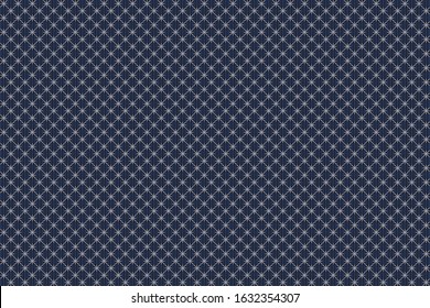 Fabric pattern abstract check repeat motif pattern. Dark blue background. Simple geo print block for male polo t shirt, patchwork textile, wrapping cloth, silk scarf, bandana, swimwear