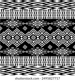 Fabric Pattern, Background Pattern black, Geometric shapes White, Aztec  Seamless.