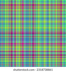 Fabric pattern background of check plaid texture with a tartan seamless textile vector in green and violet colors.