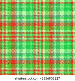 Fabric pattern background of texture seamless vector with a plaid check textile tartan in green and red colors.